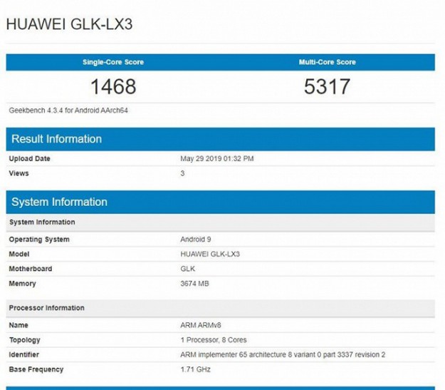 Смартфон Huawei Nova 5i засветился в Geekbench, SoC Kirin 710 подтверждена
