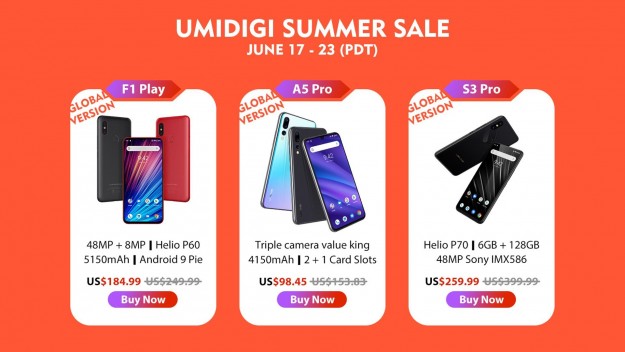 UMIDIGI снижает цены до до 35% на A5 Pro, F1 Play, Ubeats по случаю летней распродажи на Aliexpress