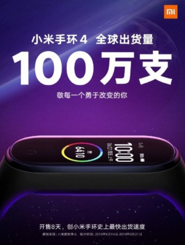 За восемь дней Xiaomi продала более 1 млн фитнес-браслетов Mi Band 4