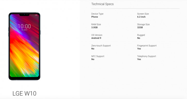 LG W10 показался на сайте Android: характеристики и рендер