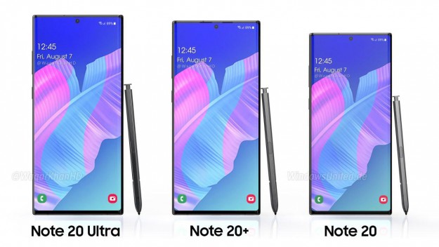 Вот так могут выглядеть Samsung Note20, Note20+ и Note20 Ultra