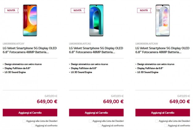 Цена LG Velvet в Европе