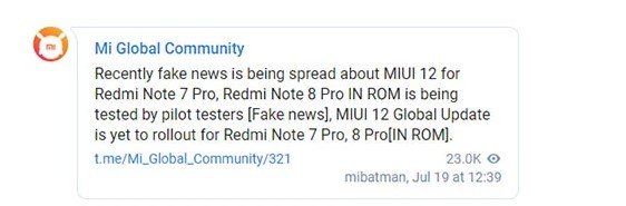 Выход MIUI 12 для Redmi Note 7 и Note 8 Pro оказался фейком