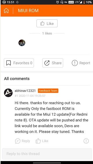Проблему с обновлением Redmi Note 8 обещают оперативно решить