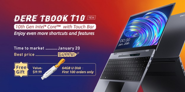 Товар дня: Ноутбук DERE TBOOK T10 – процессор intel 10-го поколения и цена от 9 за изящный корпус