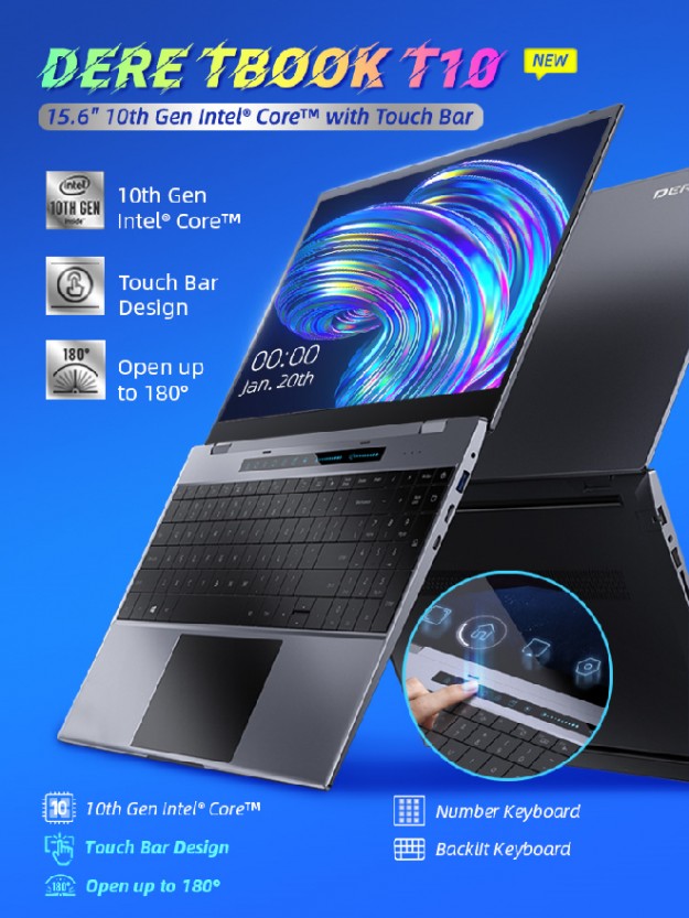 Товар дня: Ноутбук DERE TBOOK T10 – процессор intel 10-го поколения и цена от $499 за изящный корпус