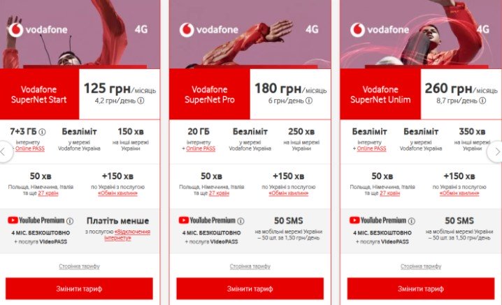 Vodafone изменил условия и стоимость тарифов
