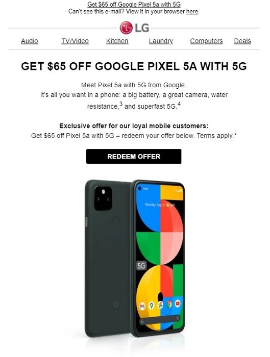 LG начала неожиданно рассылать скидочные купоны на смартфоны Google Pixel 5a